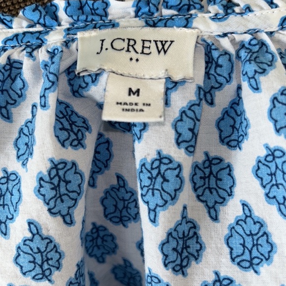 J. Crew Blue & White Block Floral Paisley Print Boho Popover Top - M - Picture 14 of 16